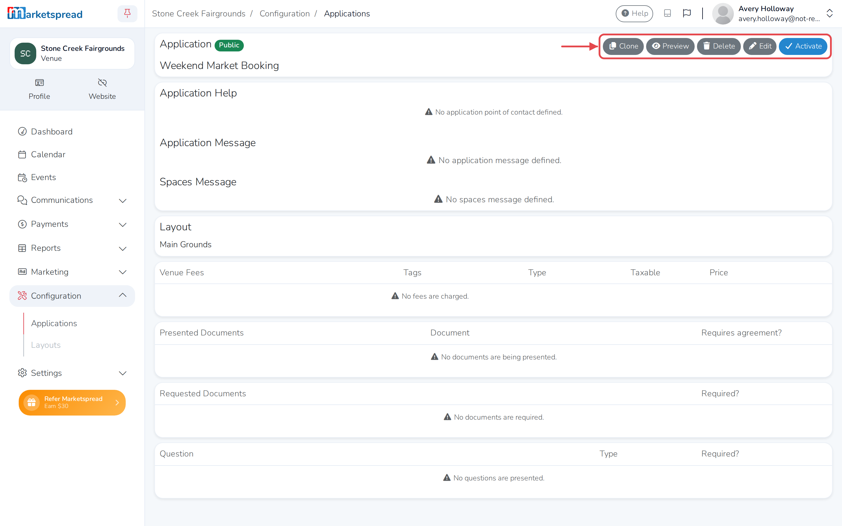 An application, with its Edit and Activate buttons
