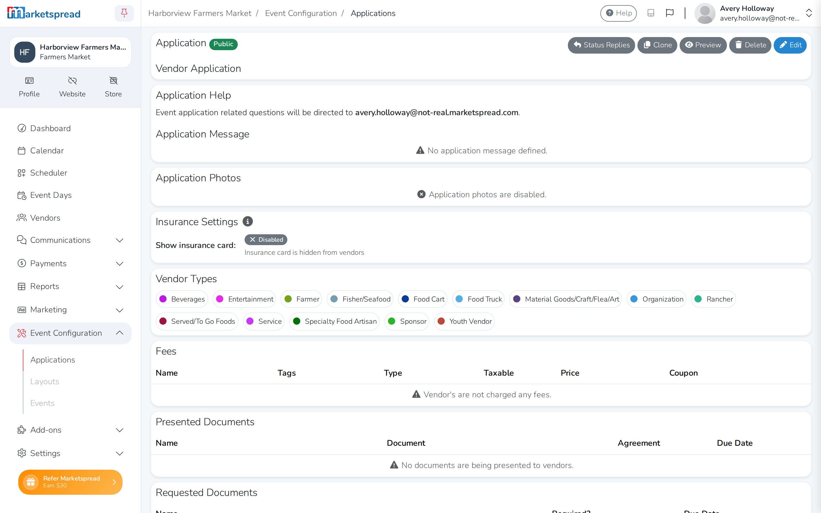 The new Vendor Application, saved and ready to use