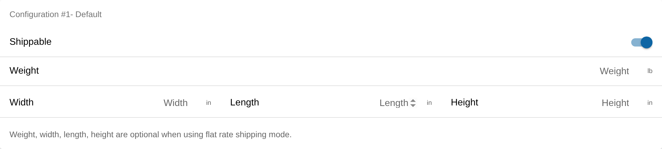 The Shipping tab, with Shippable turned on