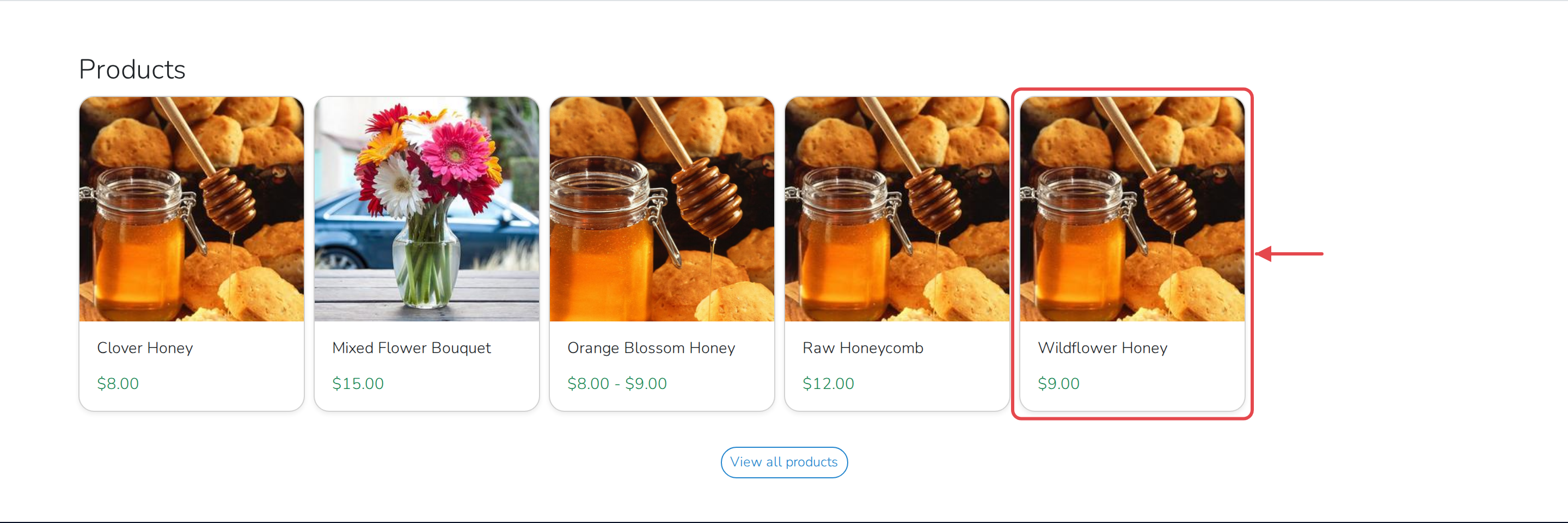 The vendor's public profile, scrolled to Products, with the products a customer sees