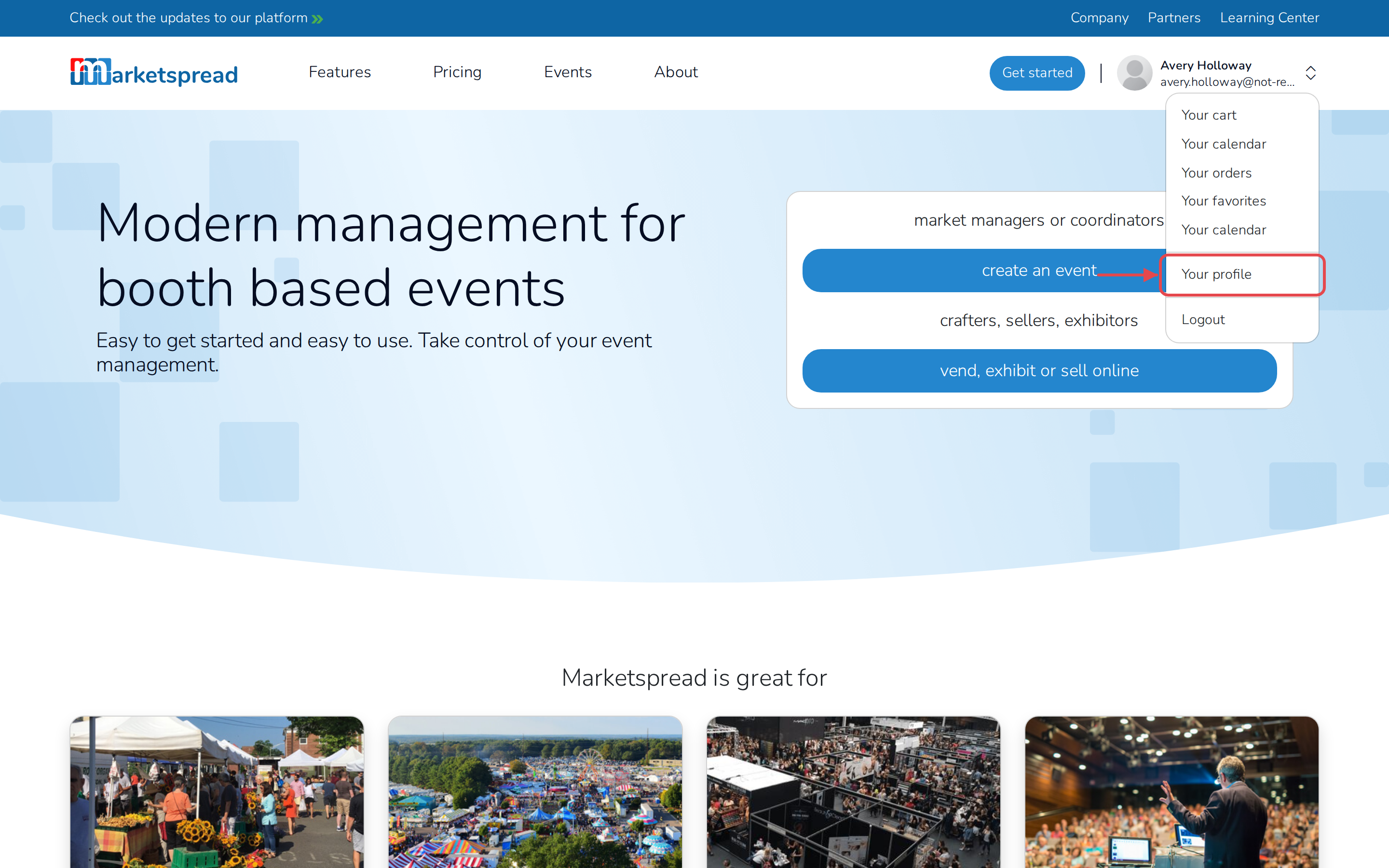 The account menu, opened from the profile photo, with Your profile