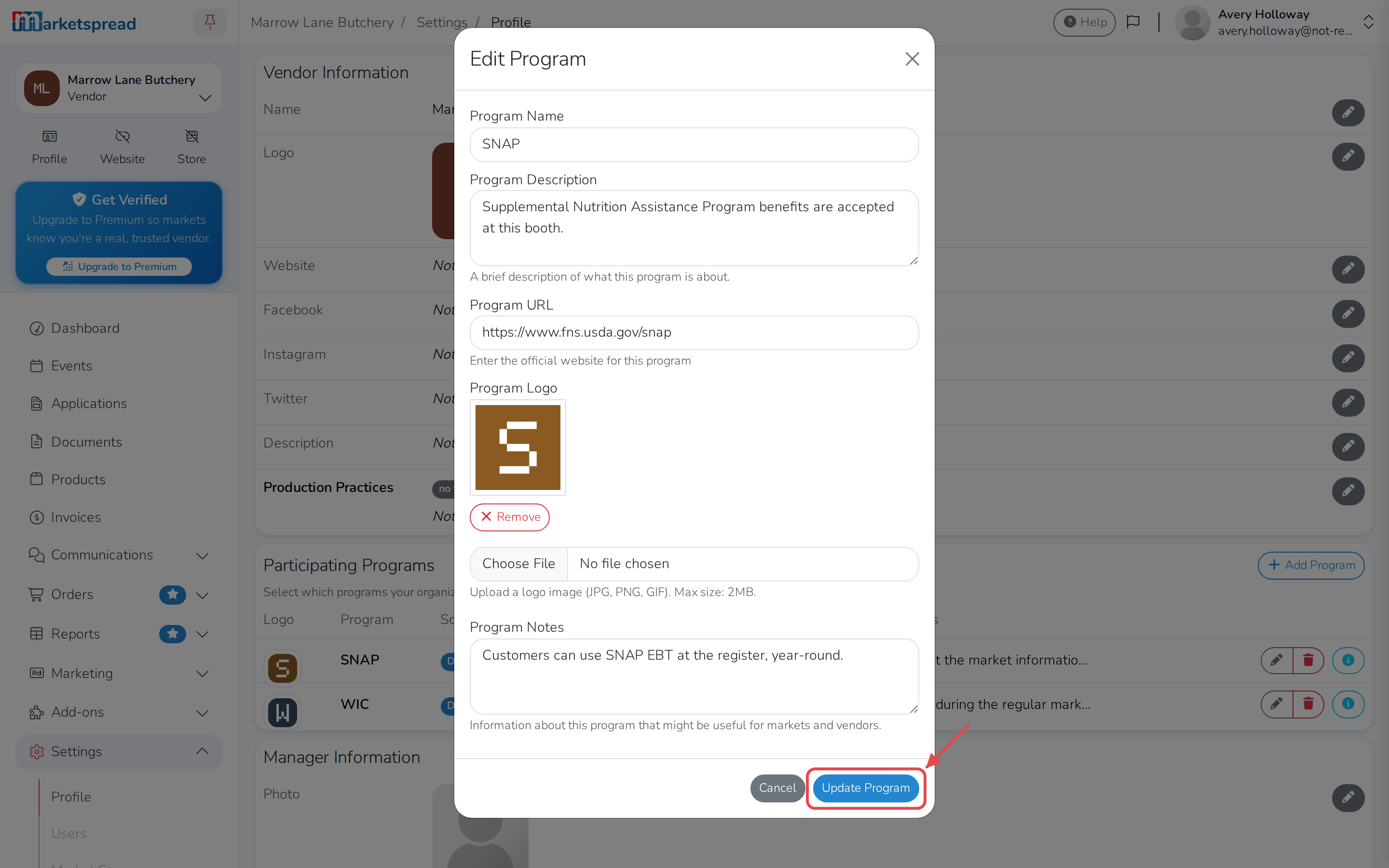 SNAP's form, with its notes updated and ready to save