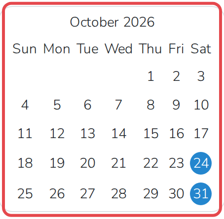 Days to attend, with every Saturday market day selected