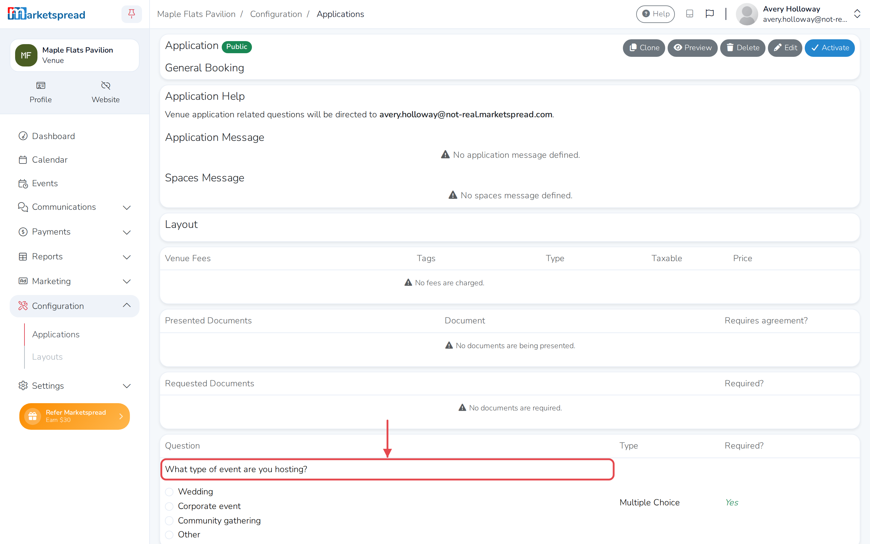 The new question, now listed on the application