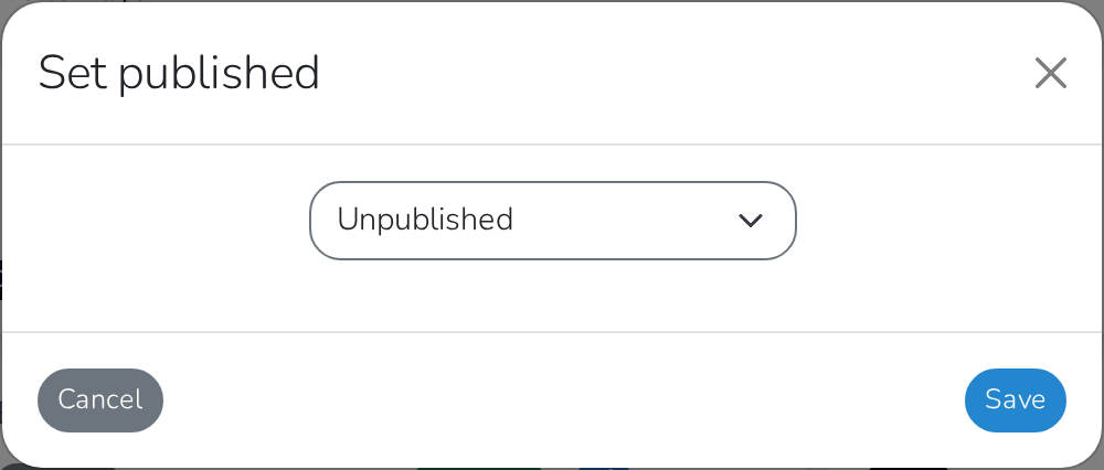 The Set published form, with Unpublished chosen
