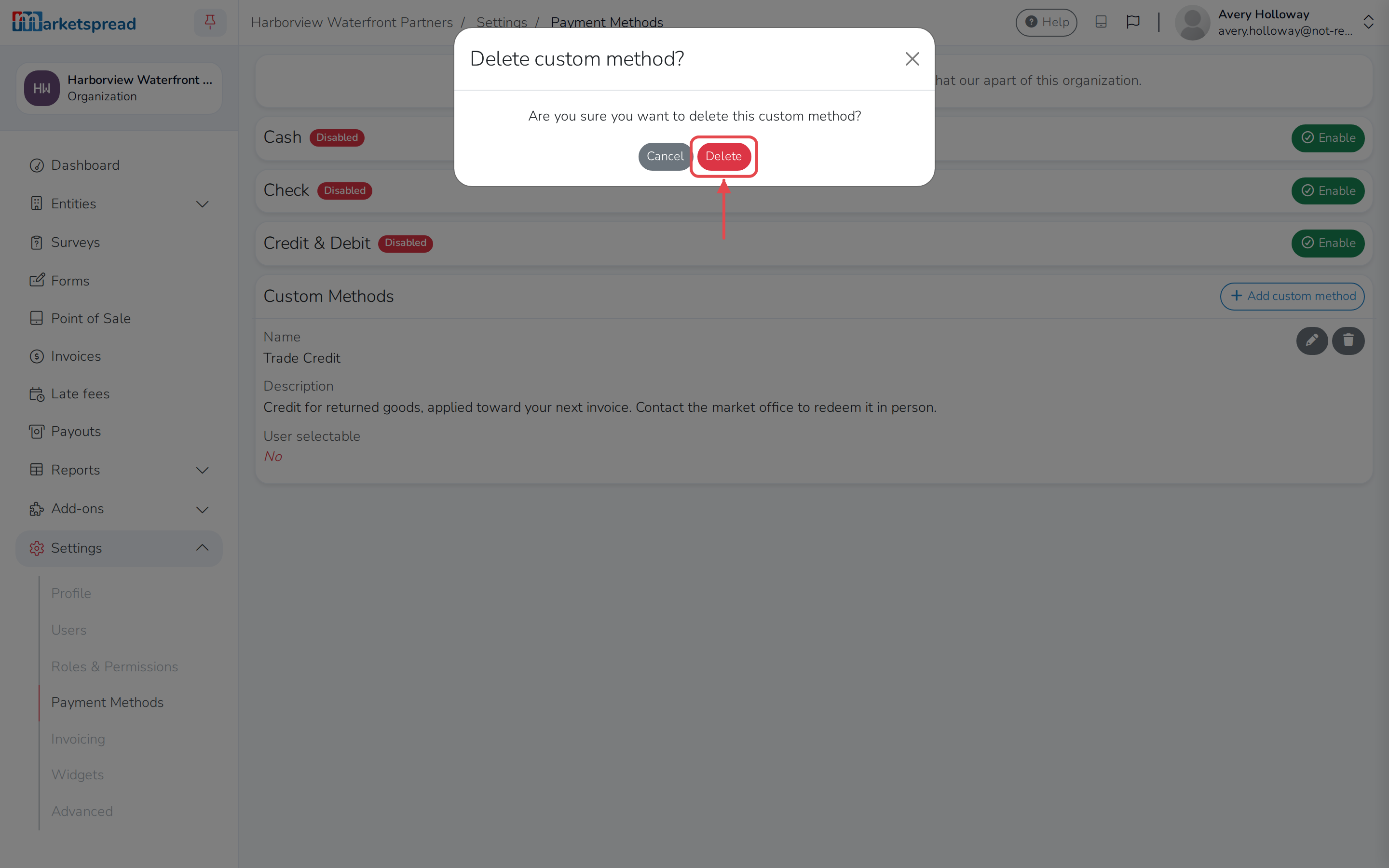 Confirming removal of Trade Credit