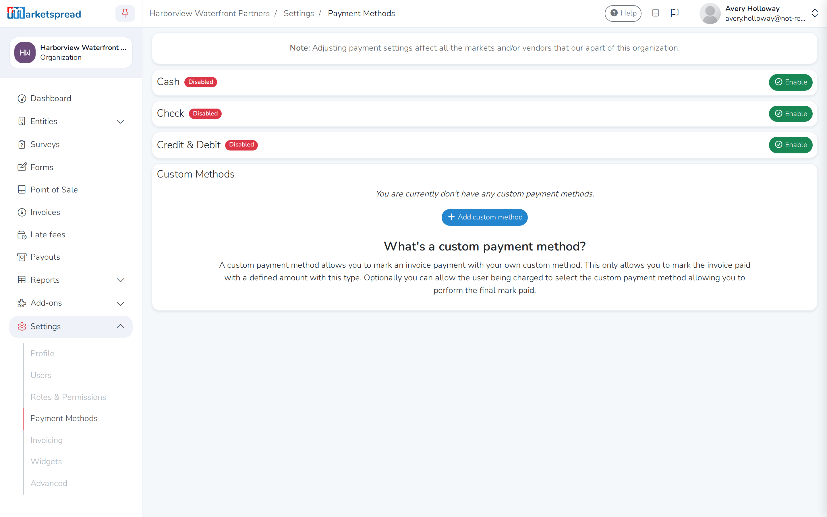 Custom Methods, with Trade Credit removed