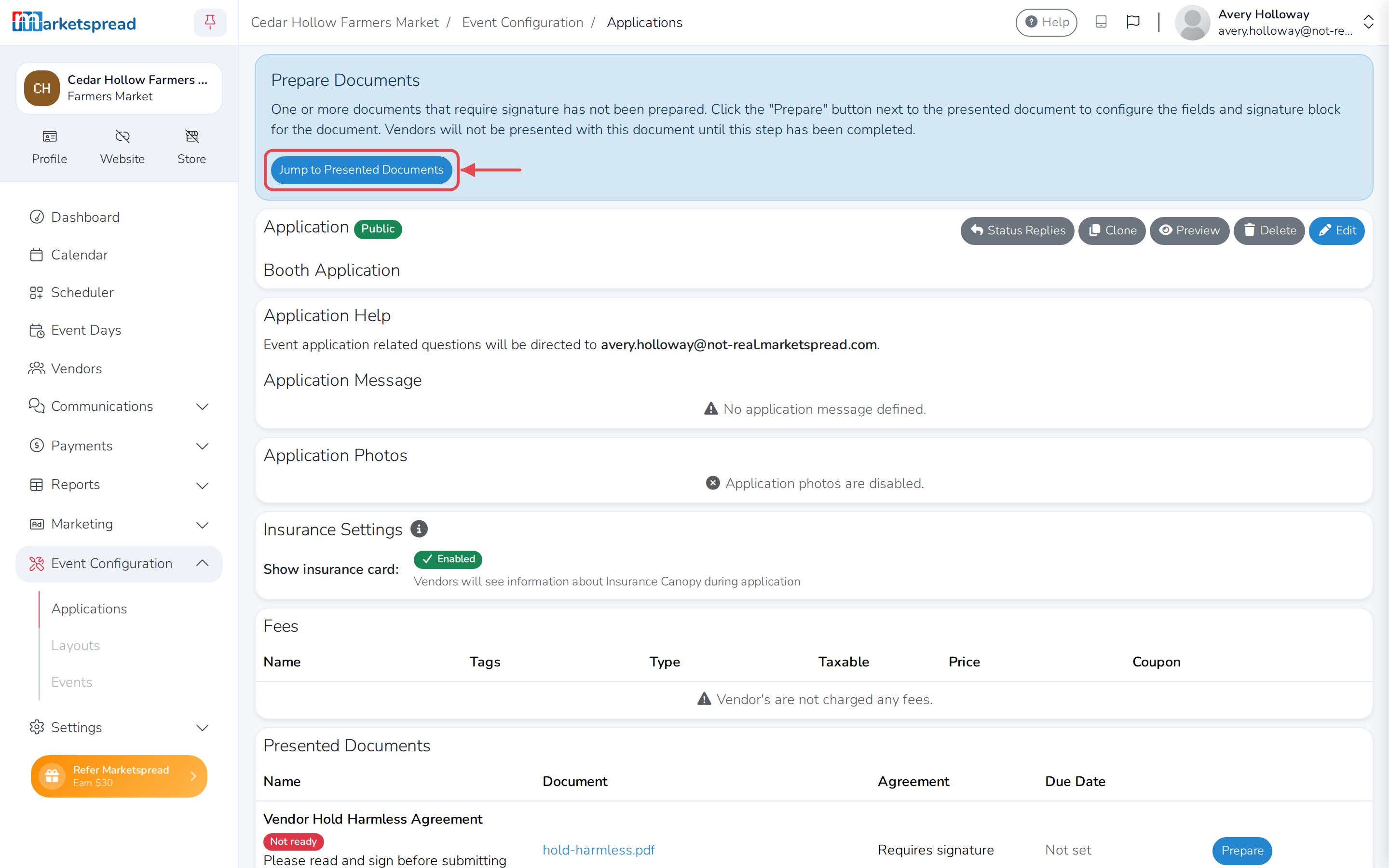 A saved application, prompting you to prepare the document you just presented