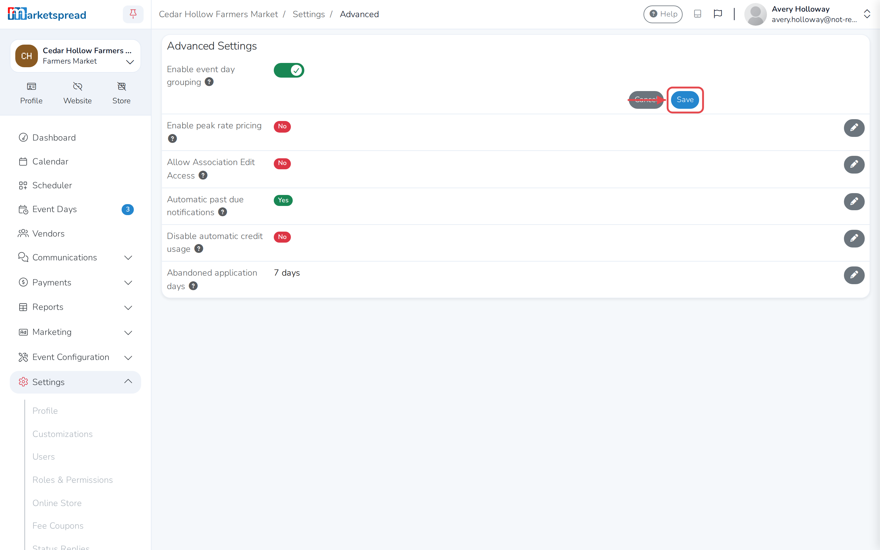 Grouping toggled on, with Save to confirm