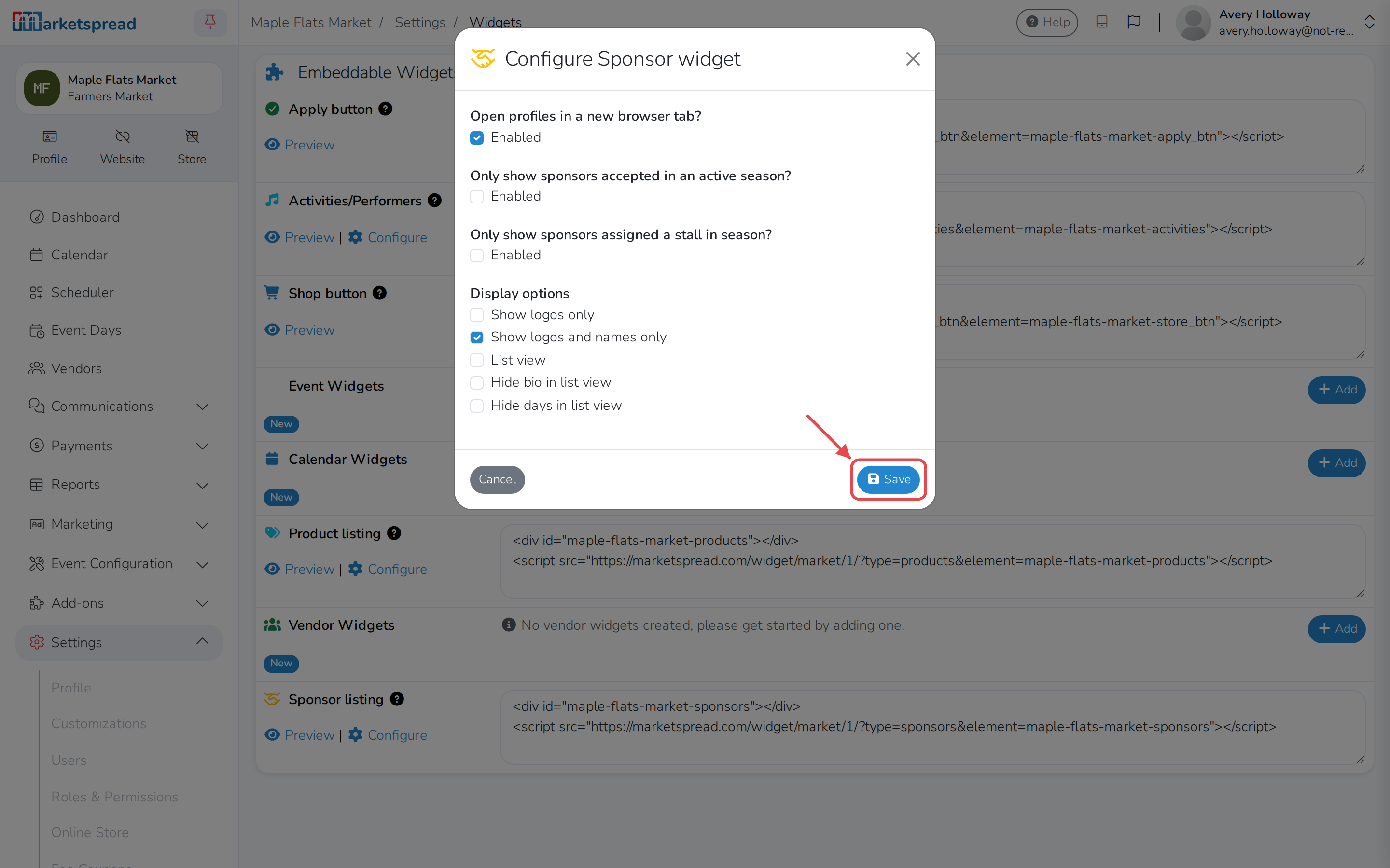 Two display options turned on, ready to save