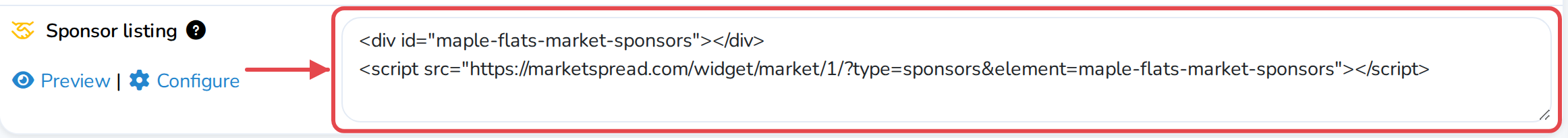 The code to paste into your website, for the sponsor listing