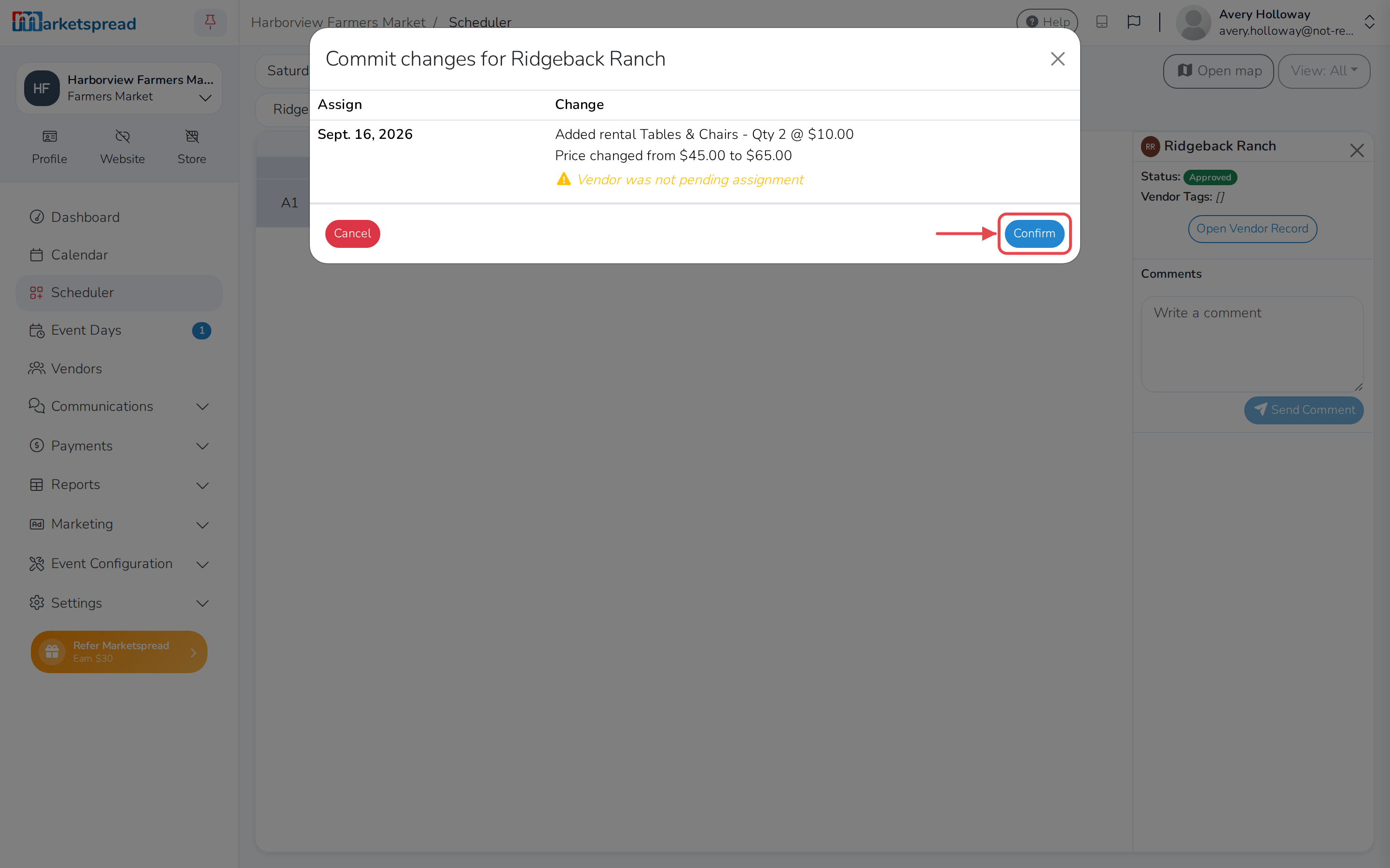 Reviewing the rental change before confirming it