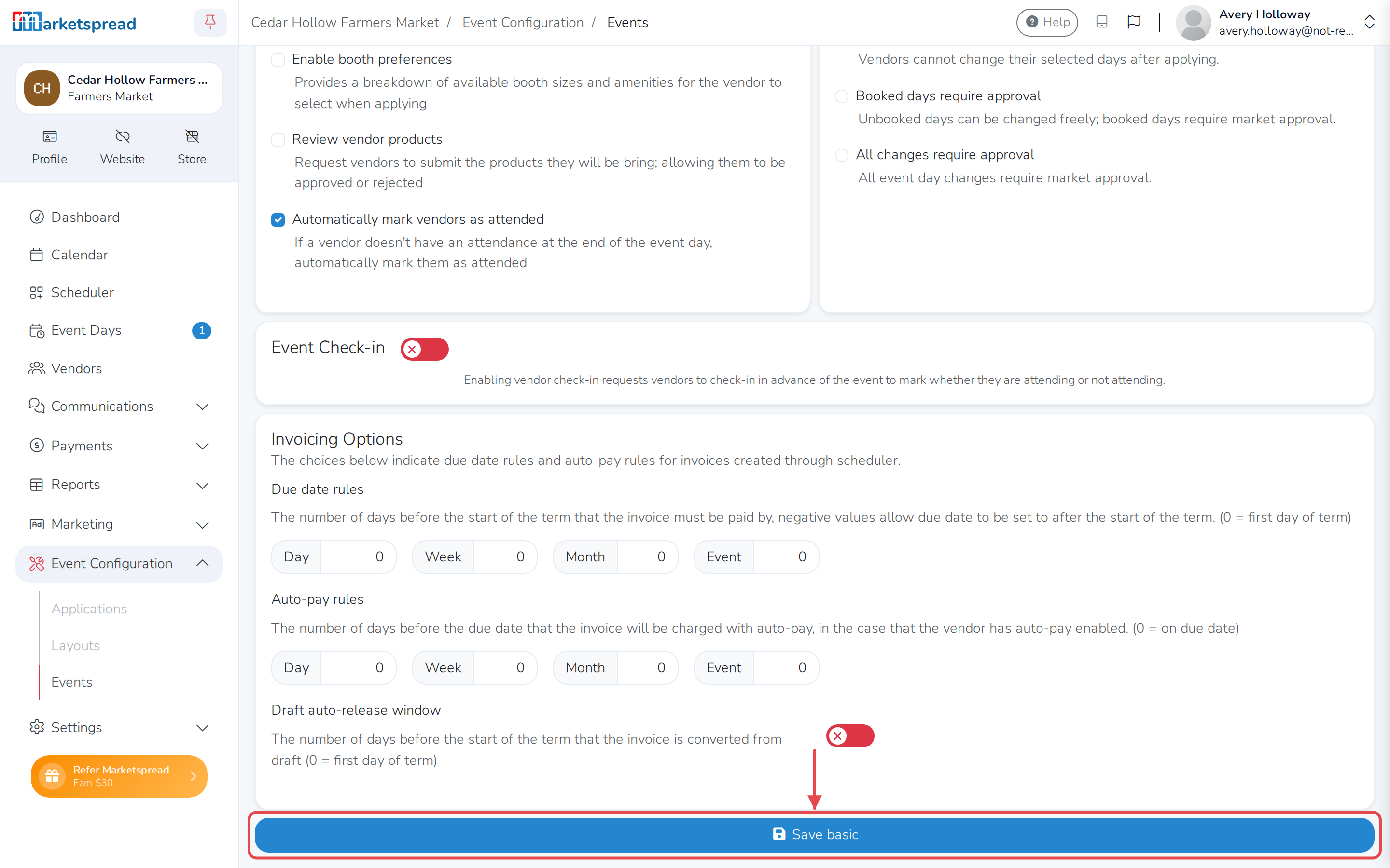 The Save basic button at the bottom of the form