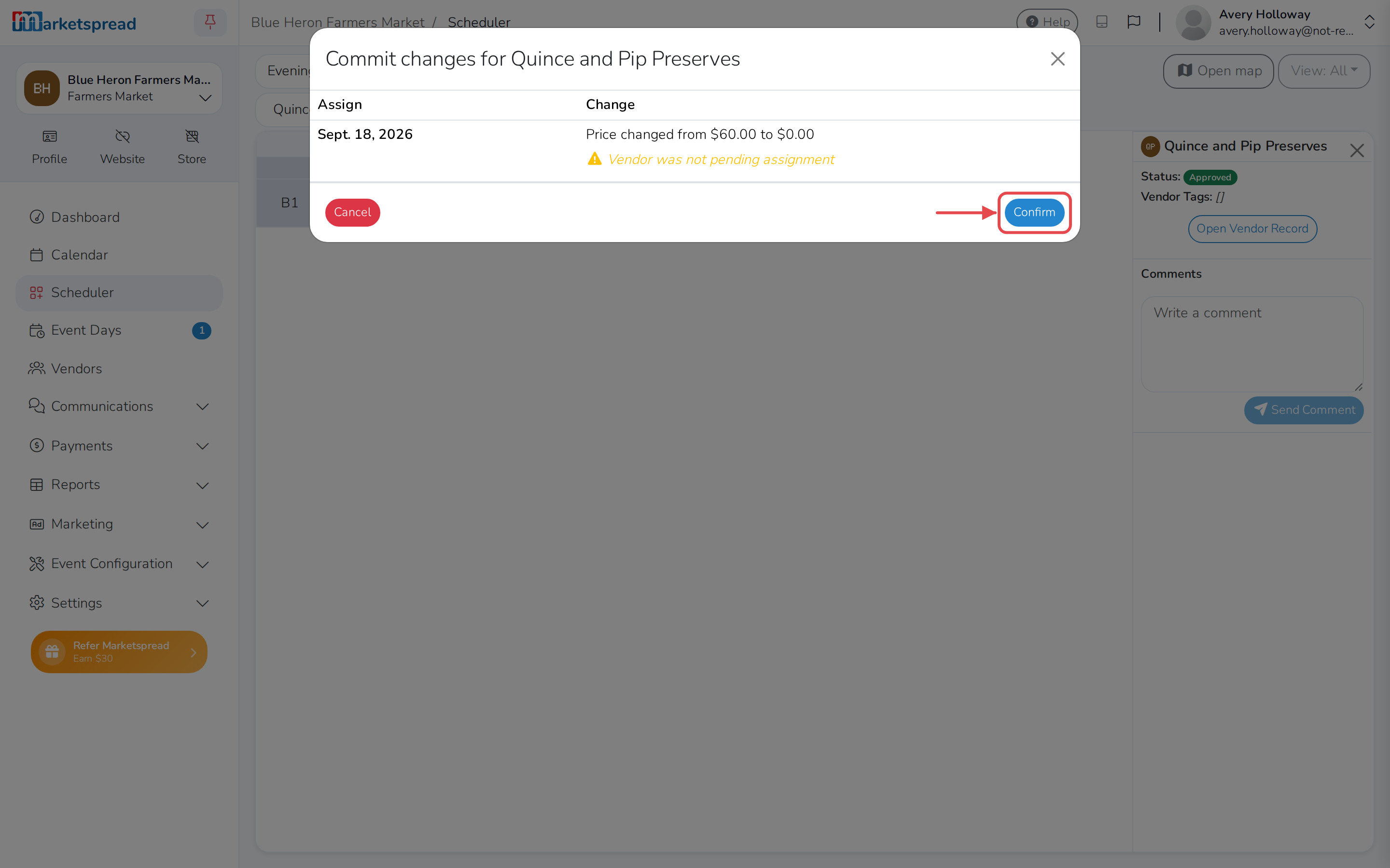 Reviewing the price change before confirming it