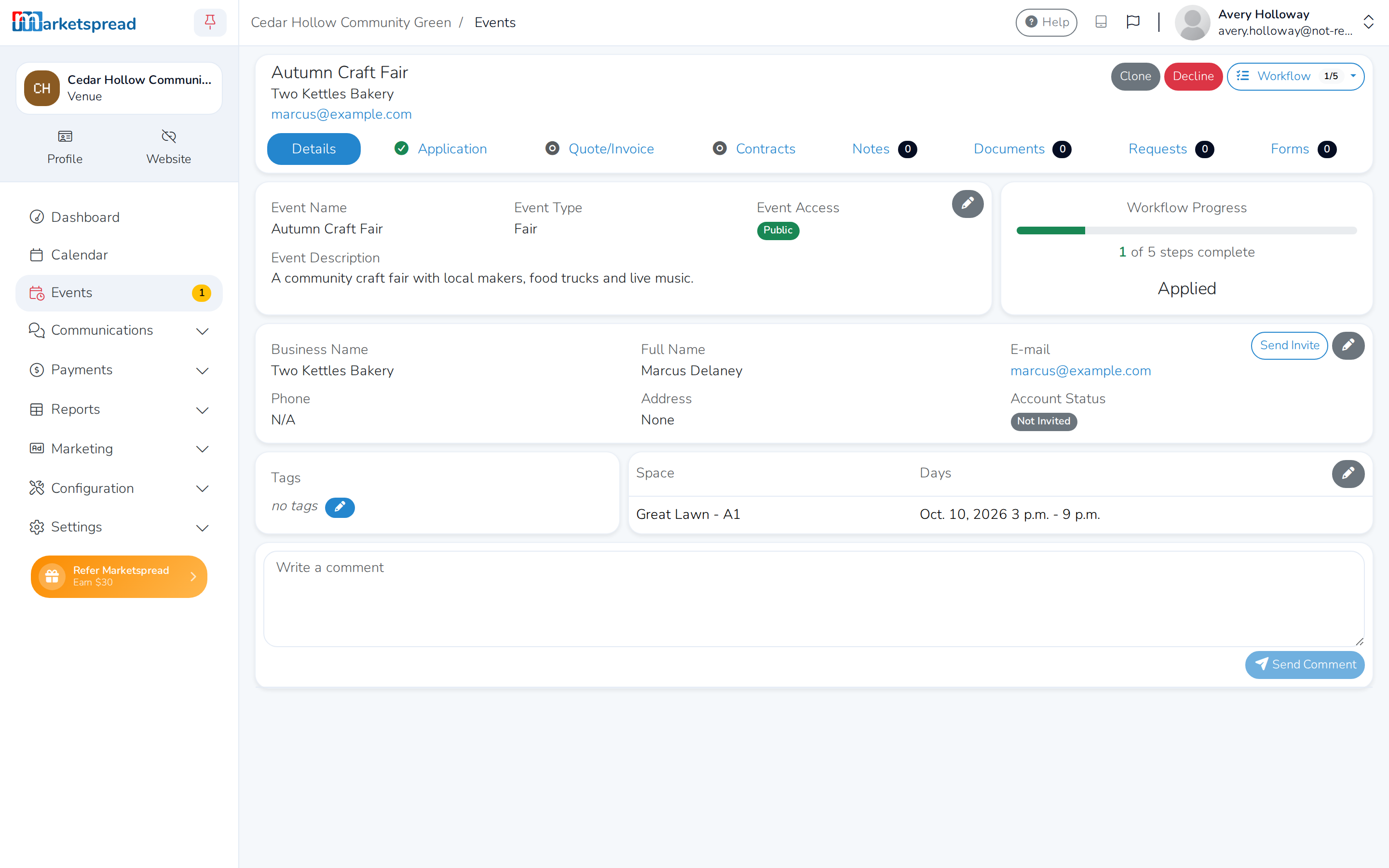 The Details tab, with who asked and what for