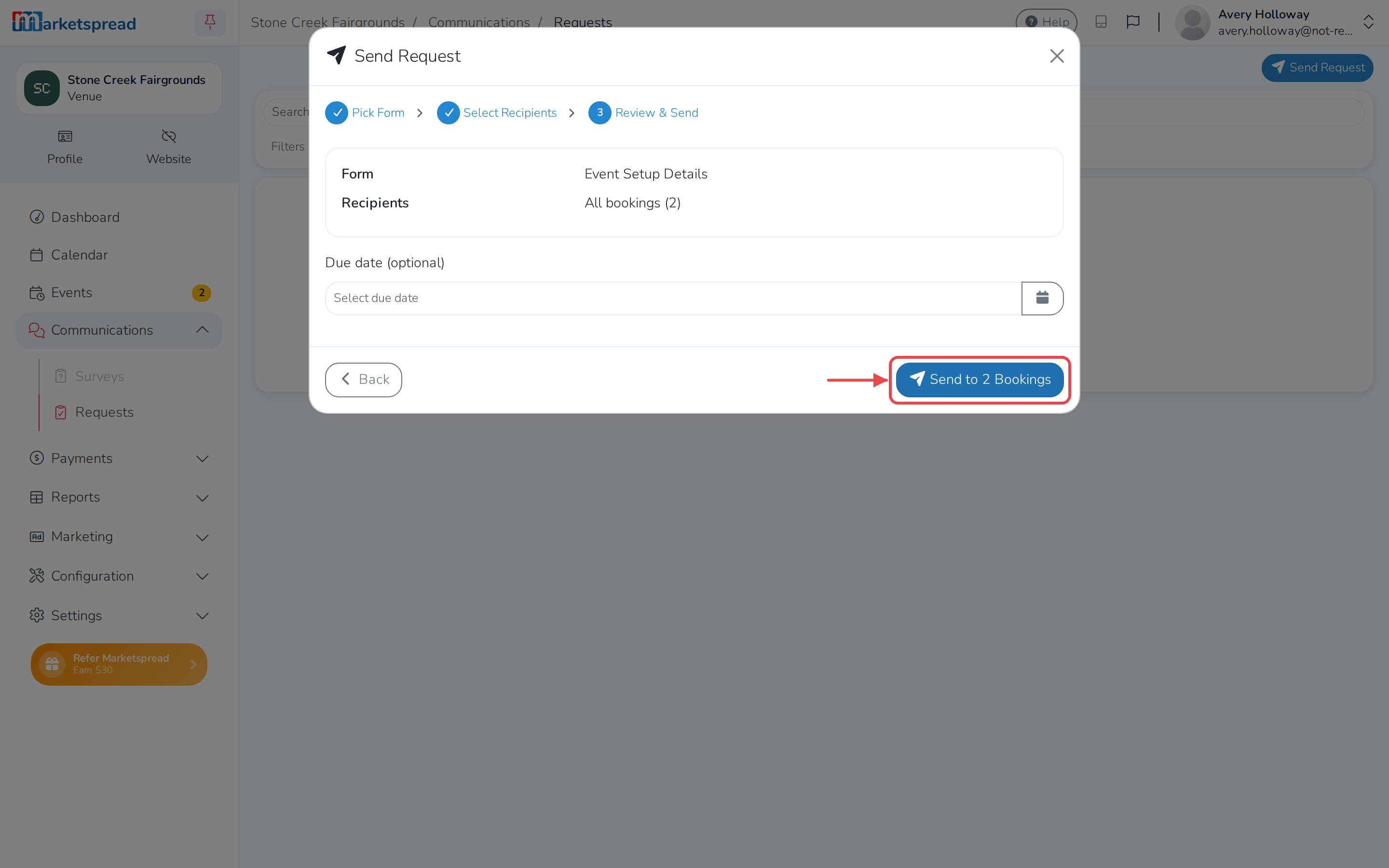 Review & Send, ready to send to both bookings