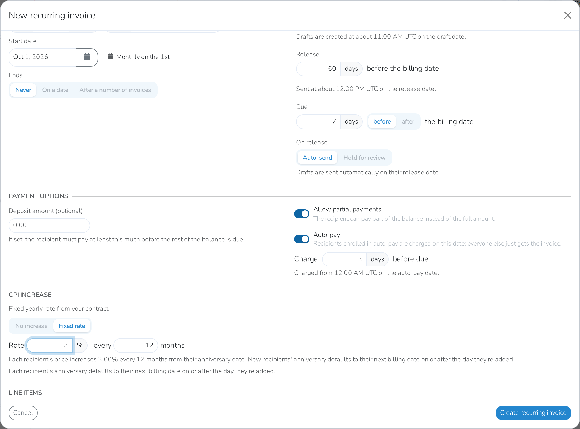 A 3% yearly price increase on each vendor's anniversary