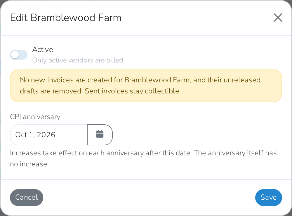 Pausing a vendor without removing them