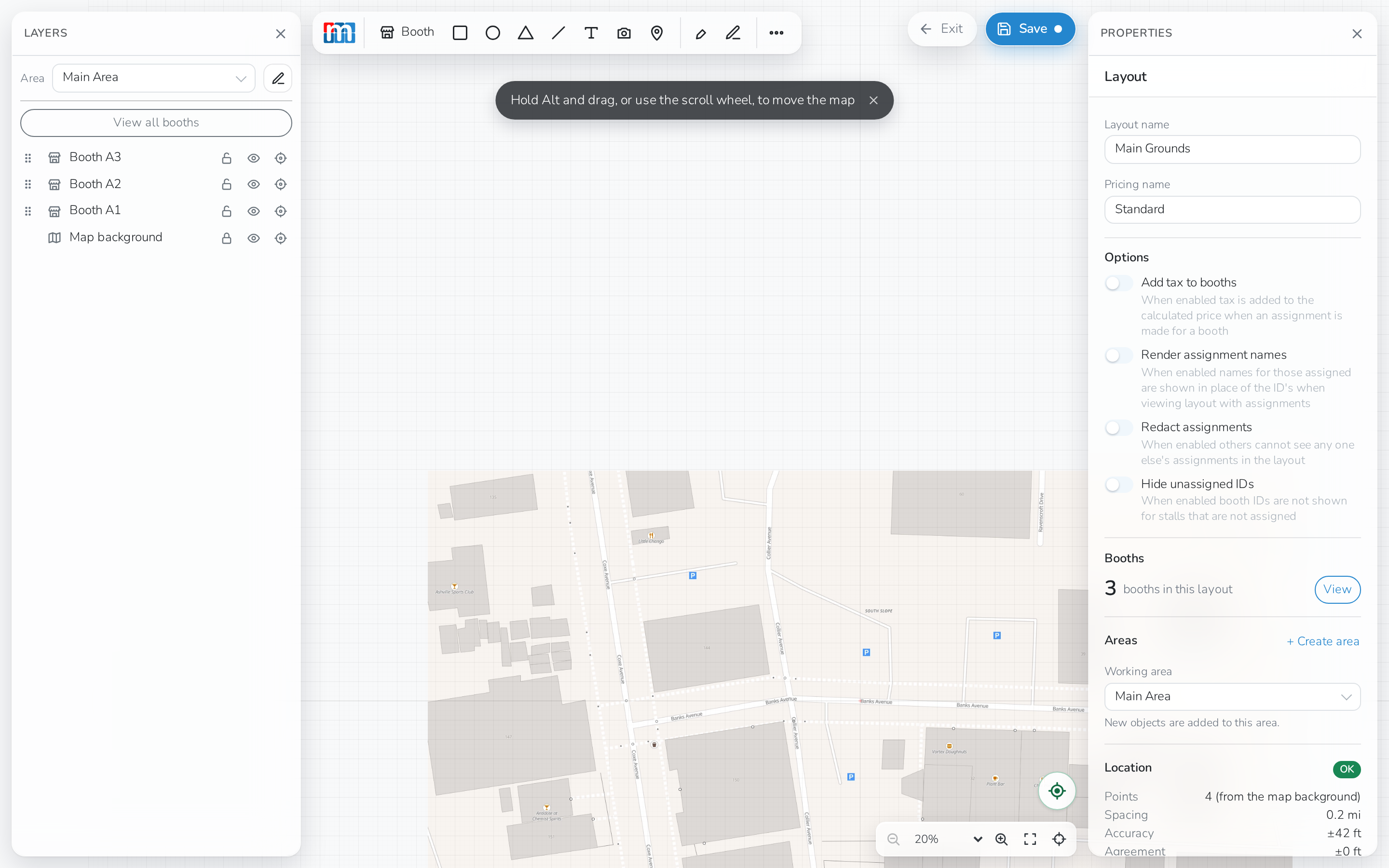 The layout with its map background in place