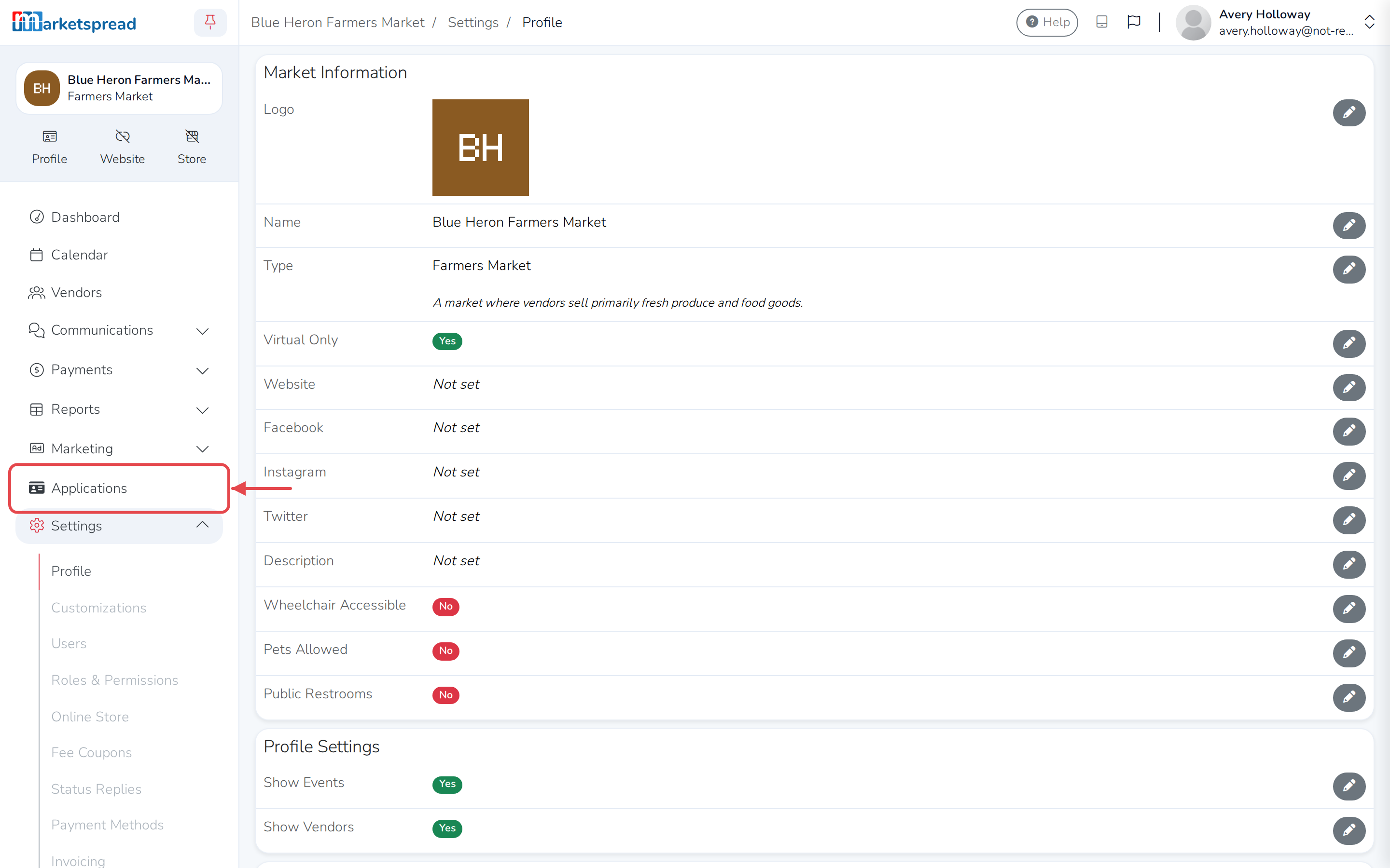 The sidebar once Virtual Only is Yes: Event Configuration is gone, leaving a single Applications link