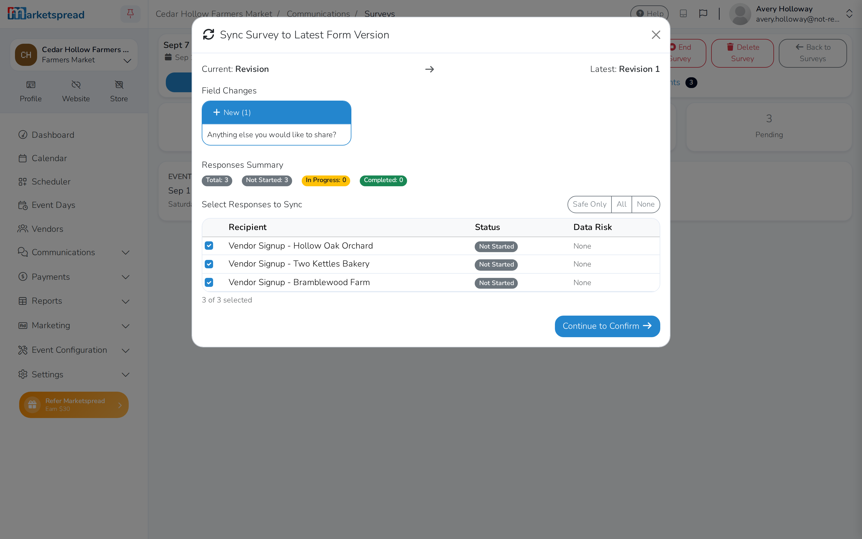The Sync to Latest dialog, showing the field this update adds and who it affects