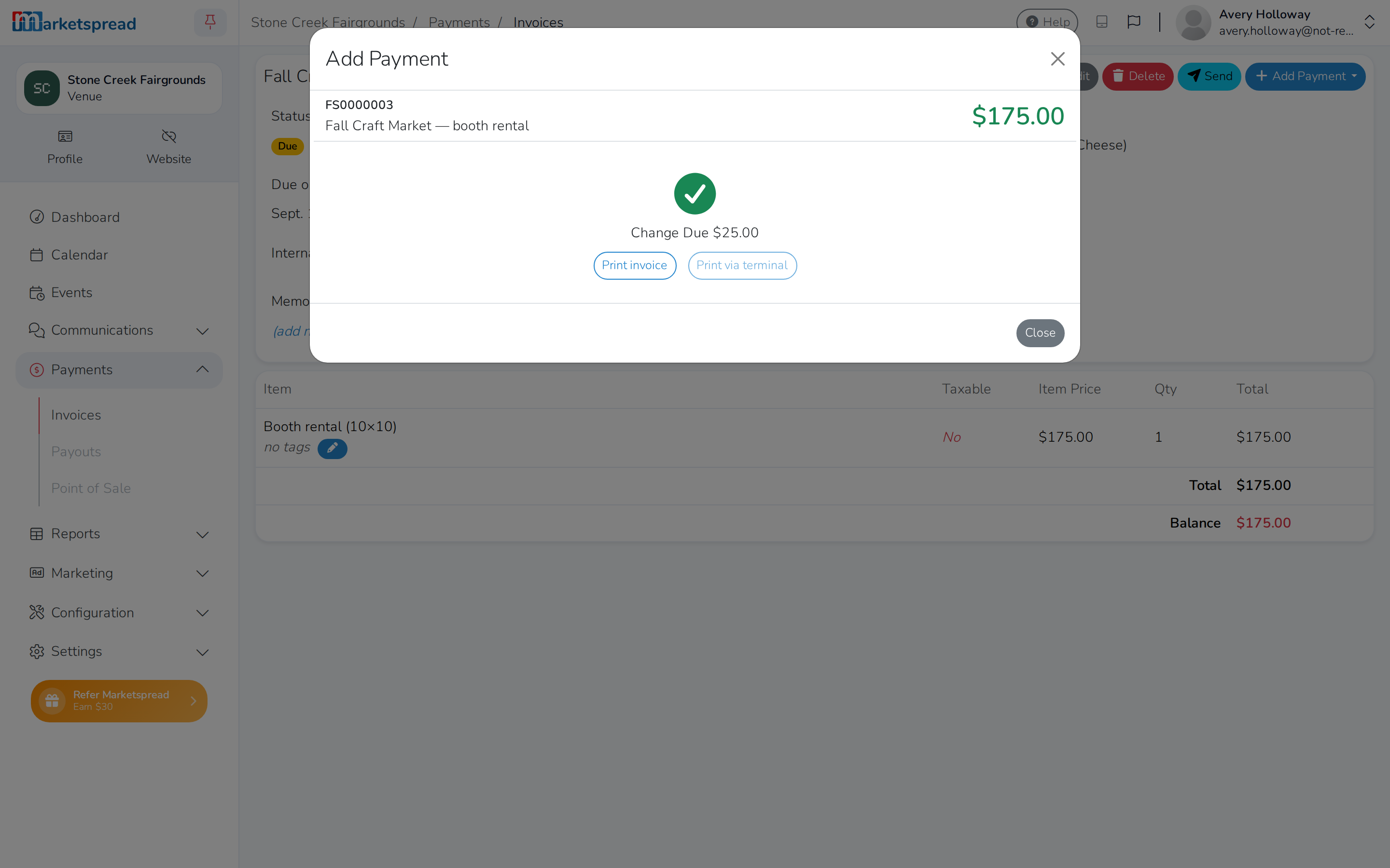 The change due, shown once a cash payment is more than the balance