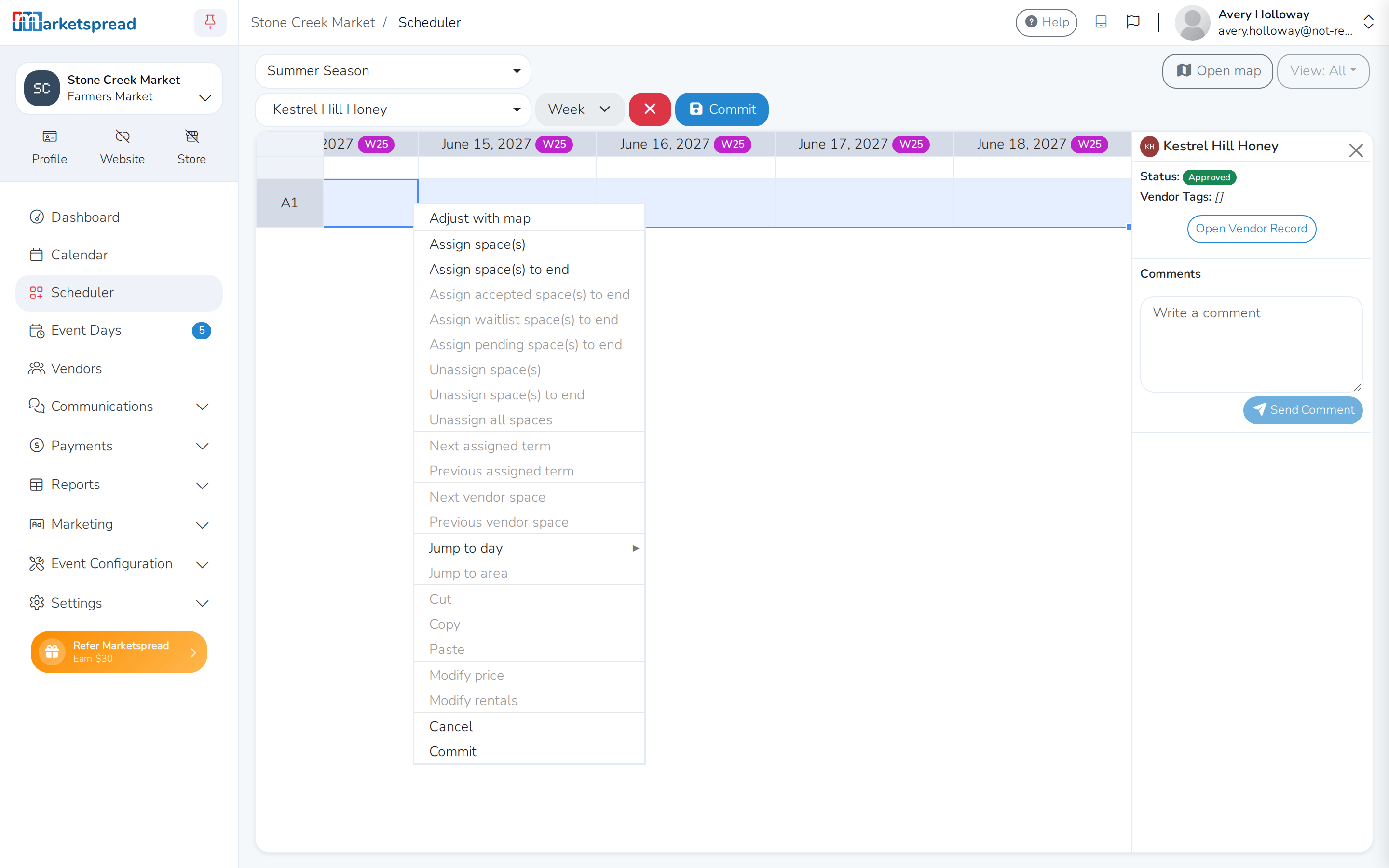 Right-clicking the selection to Assign space(s)