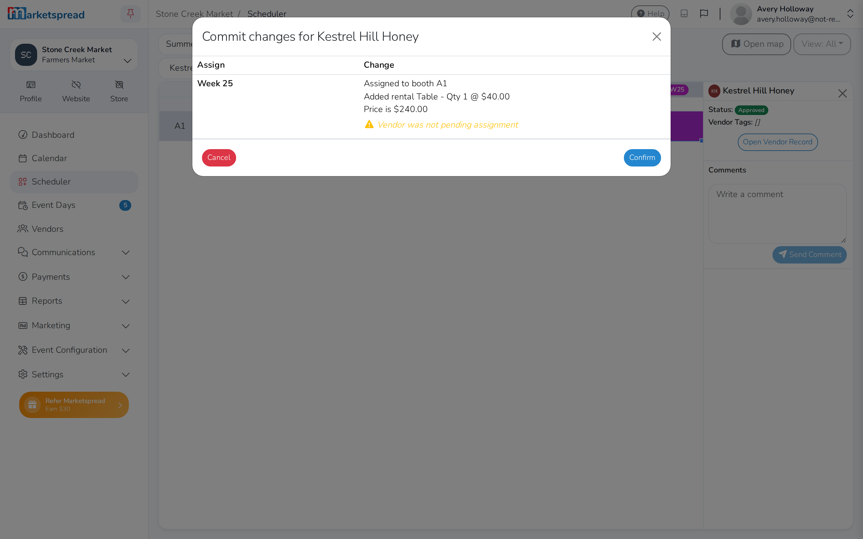 The commit summary, showing what is changing for the vendor
