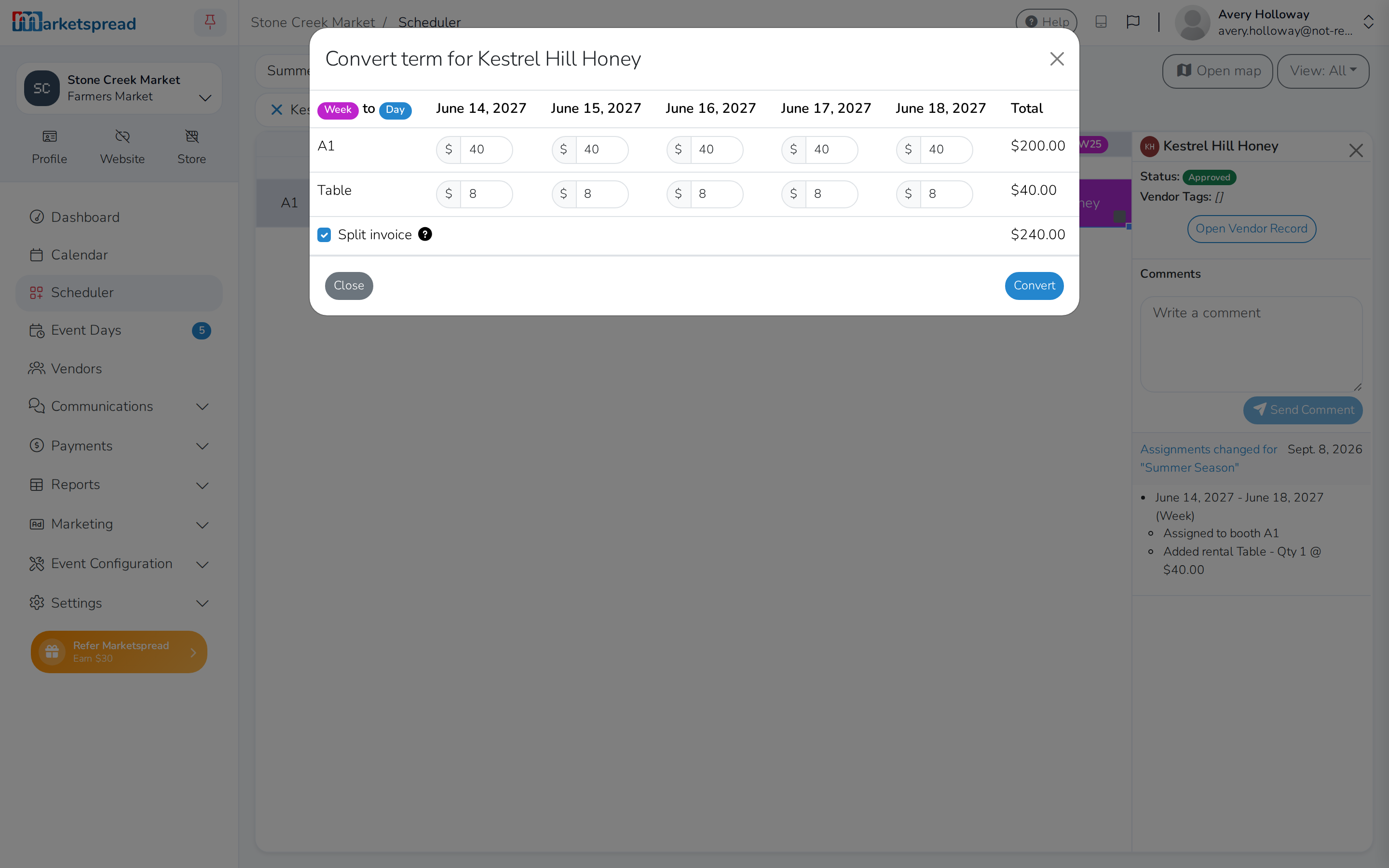 Converting the week term to day terms, with the old and new price