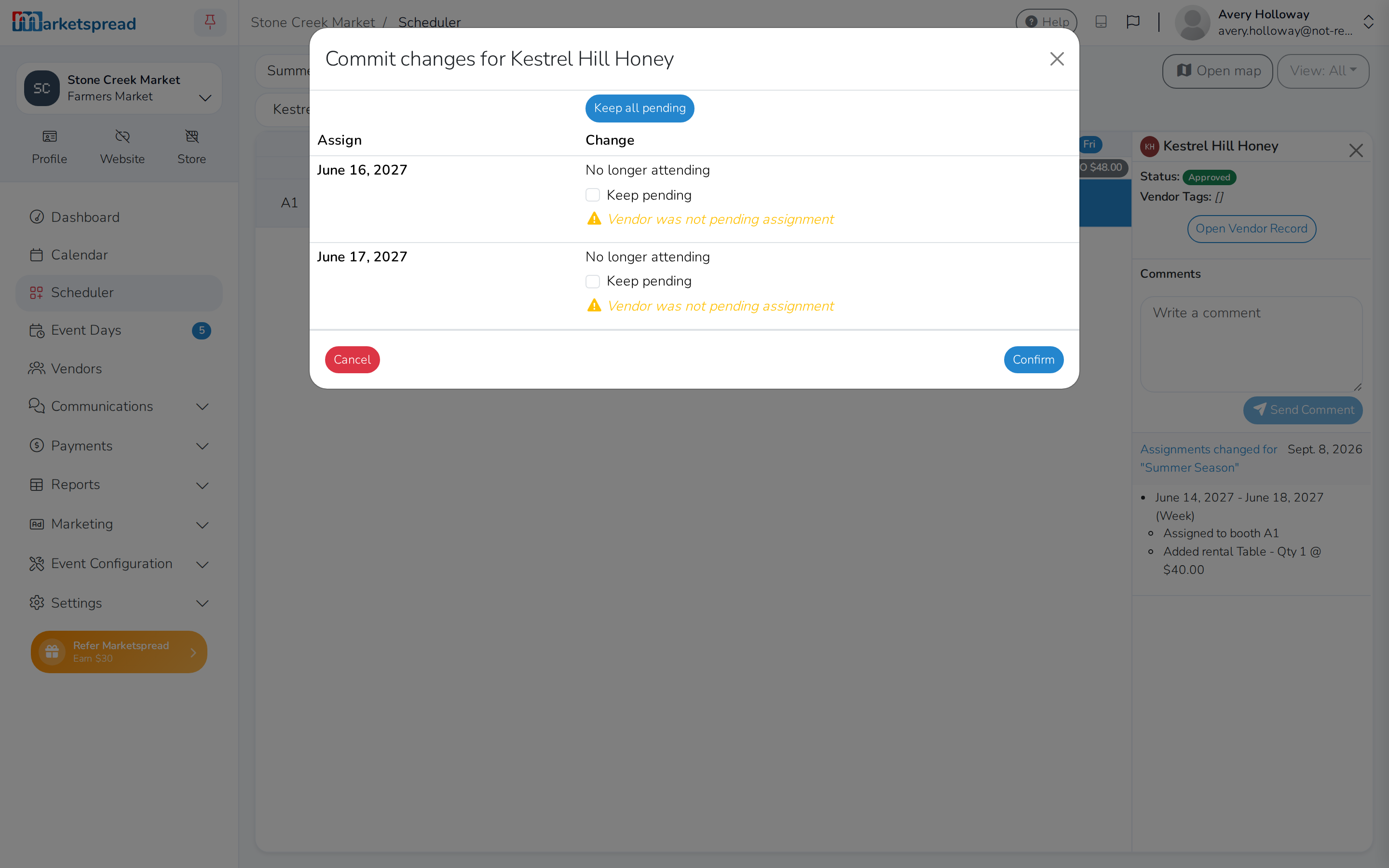 The events being debooked, and any refund it creates
