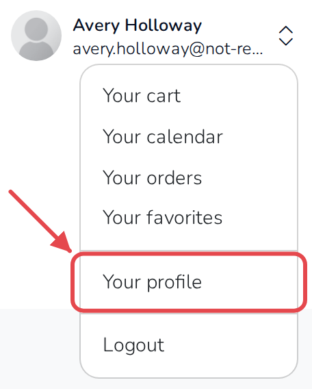The account menu, opened from the profile photo in the top right, with Your profile