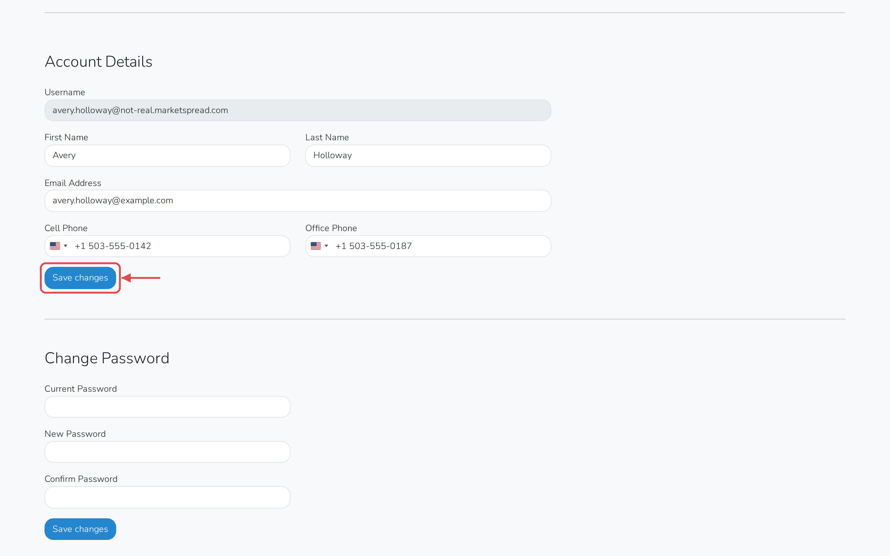 After editing a field, click Save changes