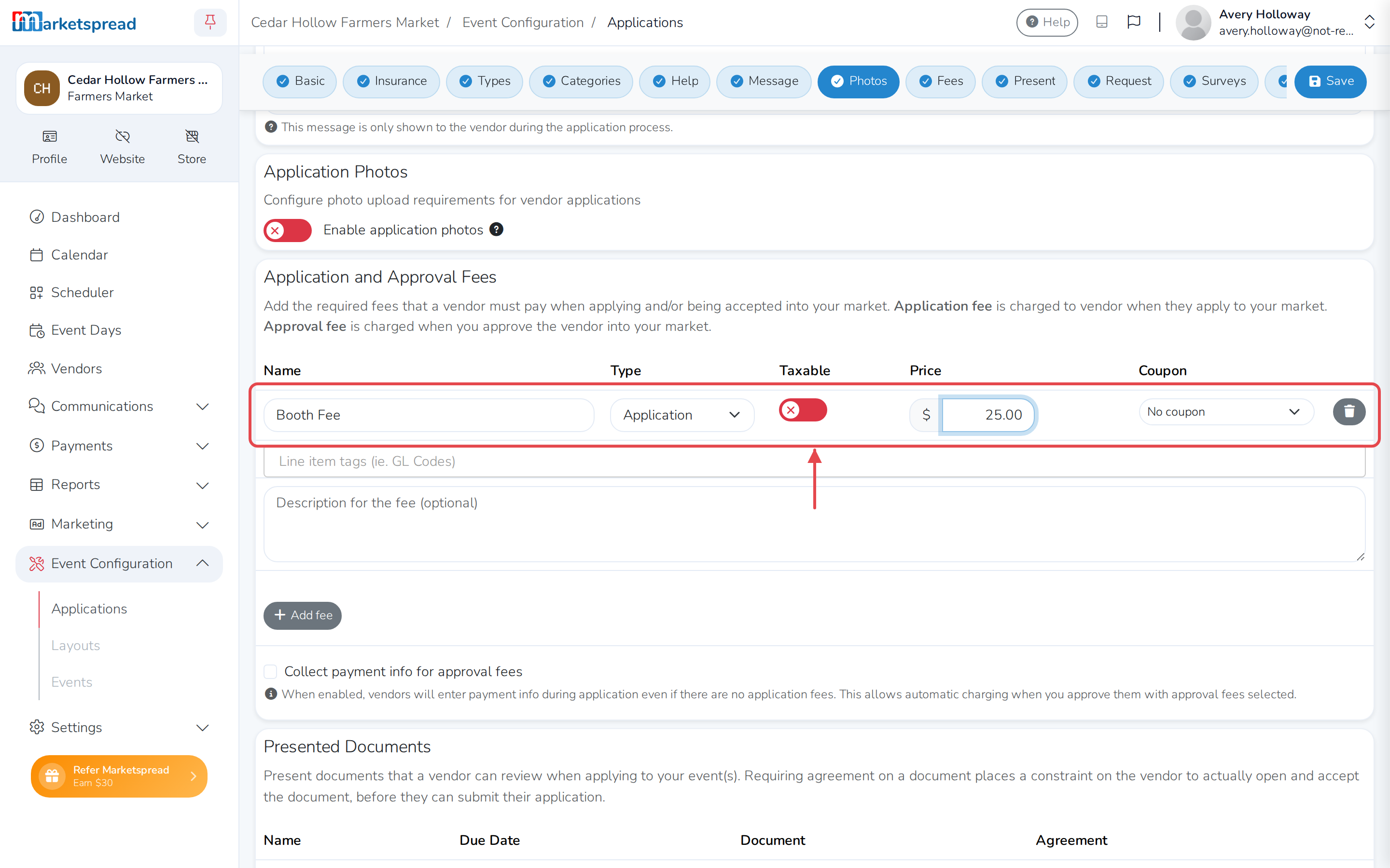 A new fee being added under Application and Approval Fees