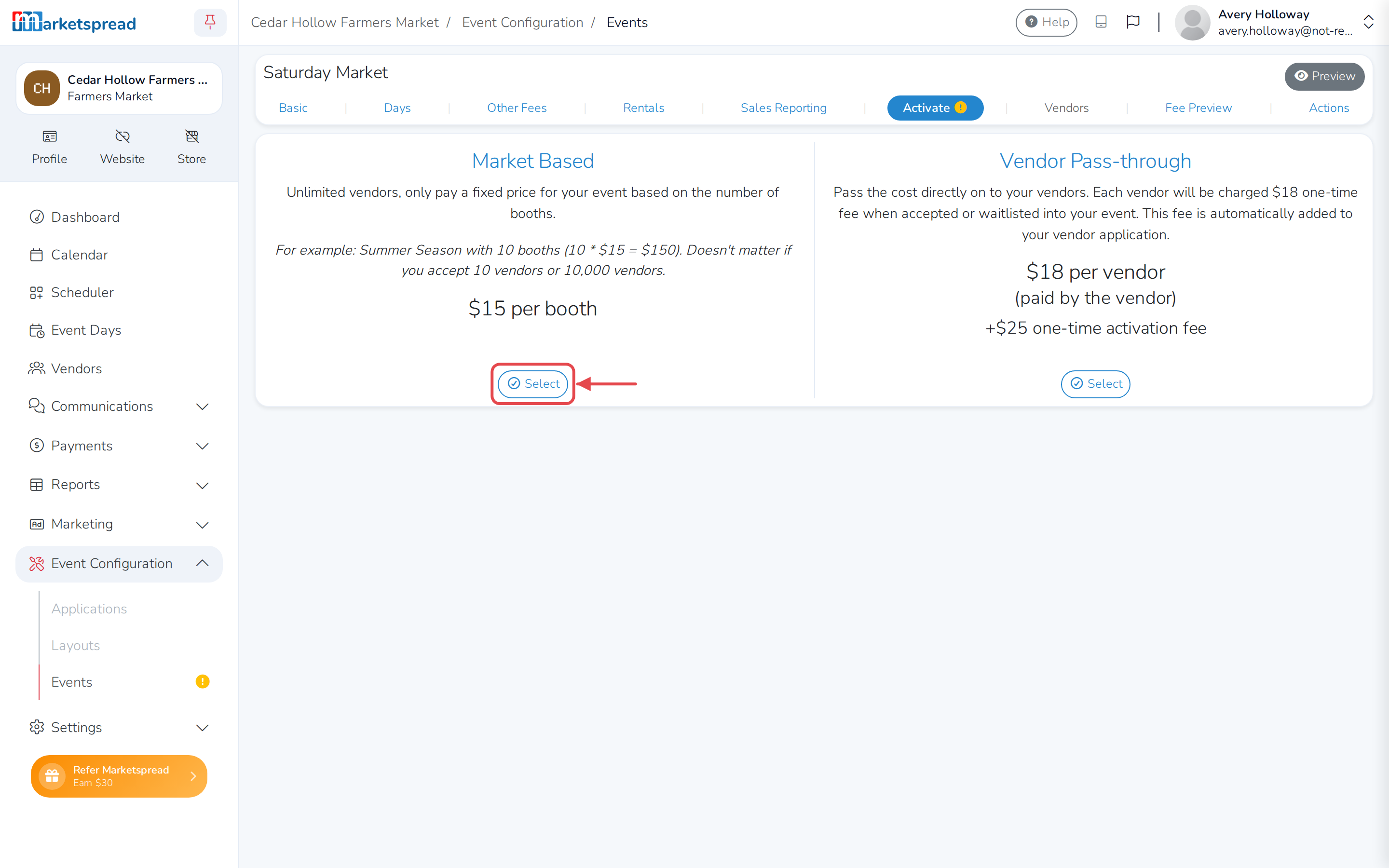 Market Based activation, with Select to choose it