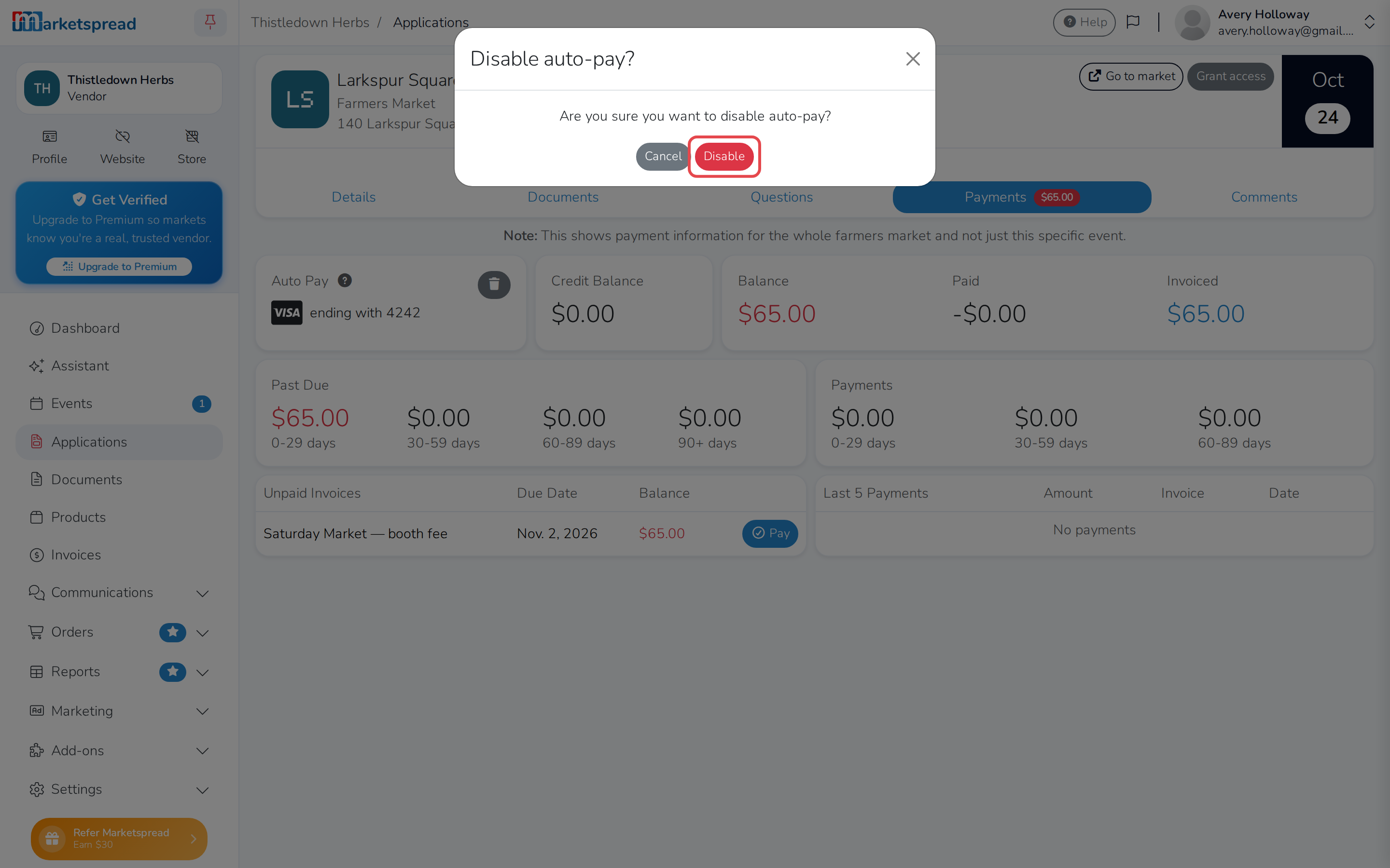 The confirm dialog, asking whether to disable Auto Pay