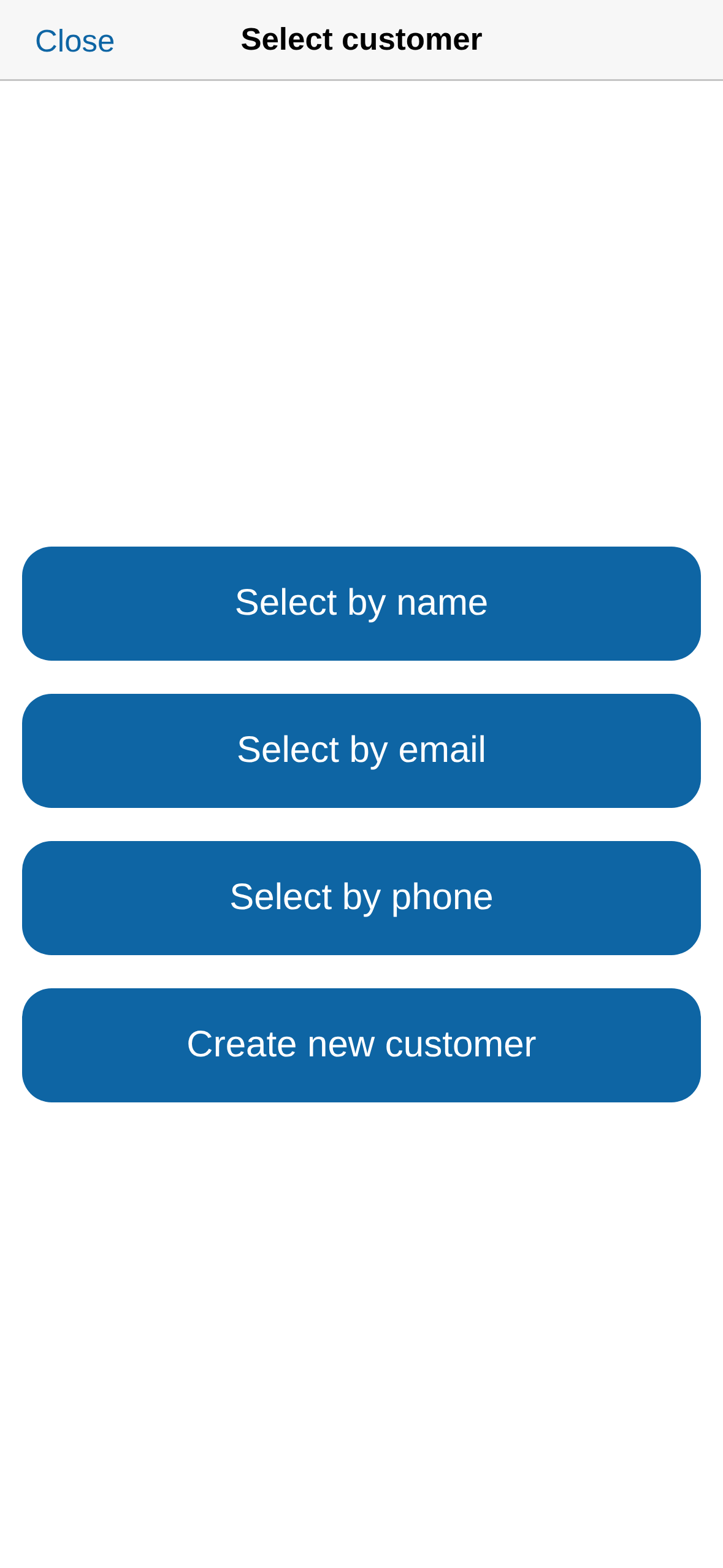 The customer picker opened from the cart, before checkout