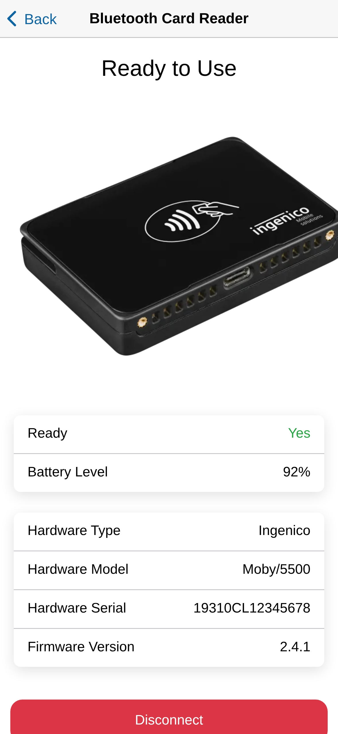 The card reader connected and ready to use